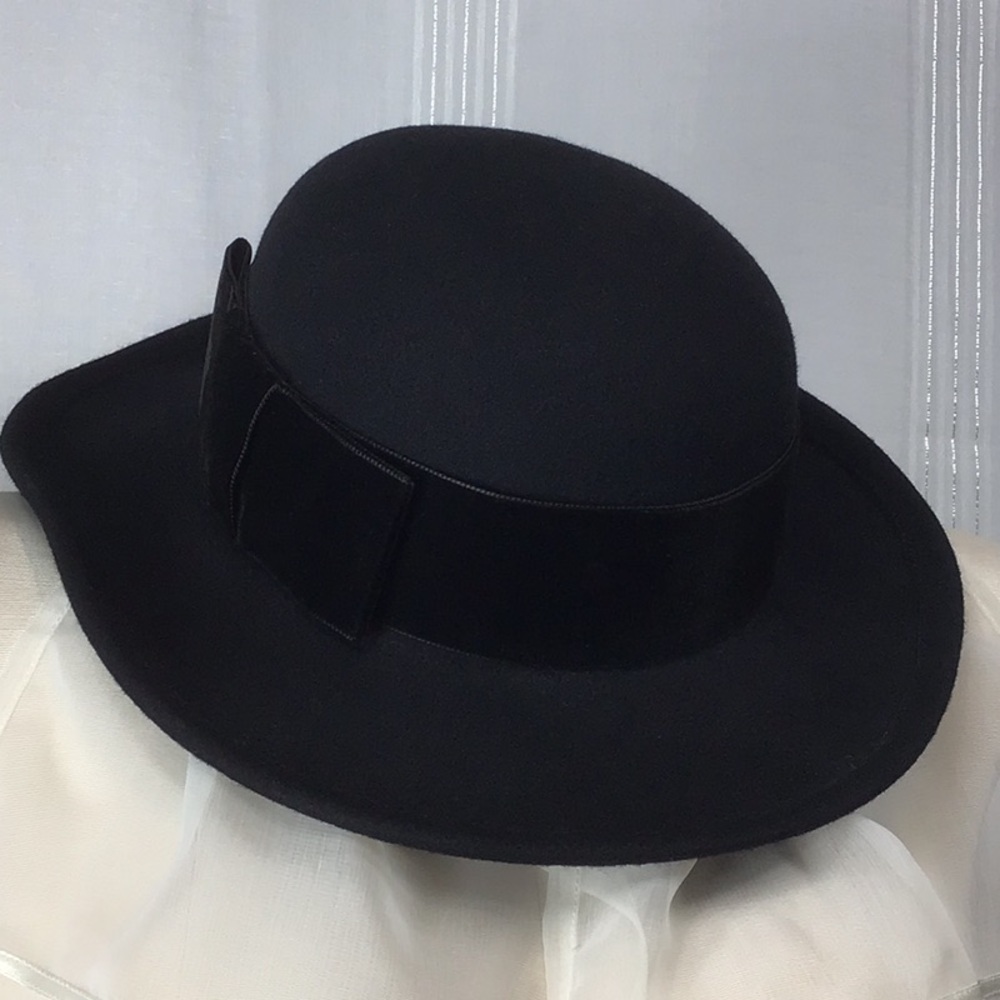 Betmar Black Wool with Black Velvet Ribbon Trim Hat - Picture 1 of 7